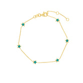14k Yellow Gold Enamel Star Station Bracelet